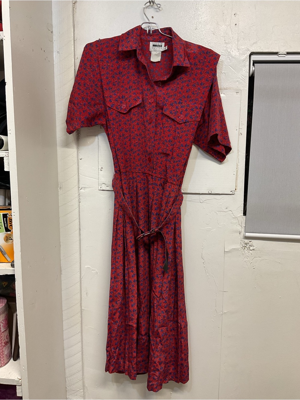 Vintage Red and blue Leslie Fay Floral Midi Dress Size &